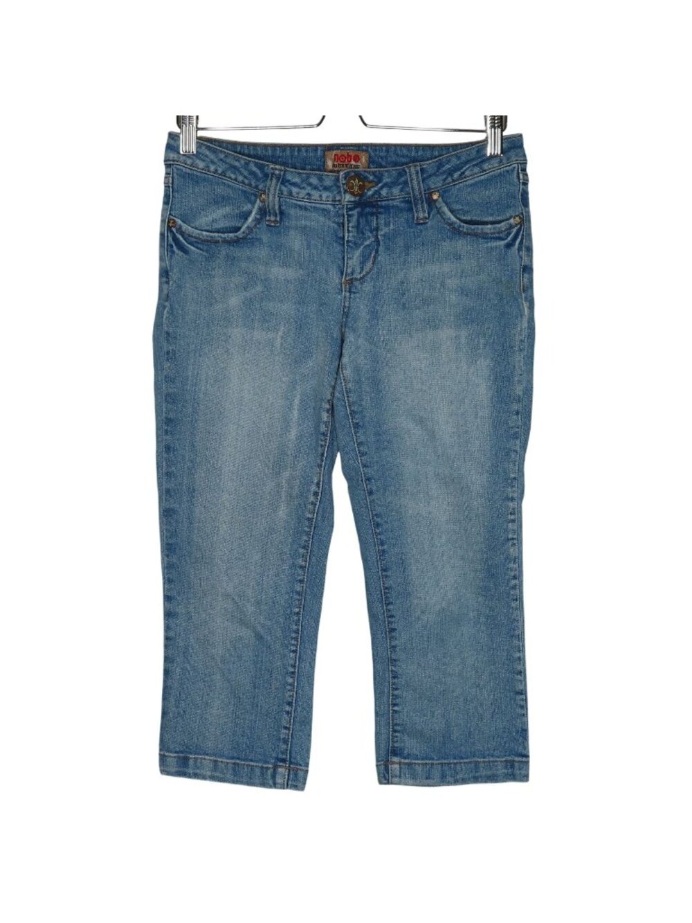 NOBO No Boundaries Junior 7 Distressed Blue Denim Jeans Cropped Crop Y2K 2000s